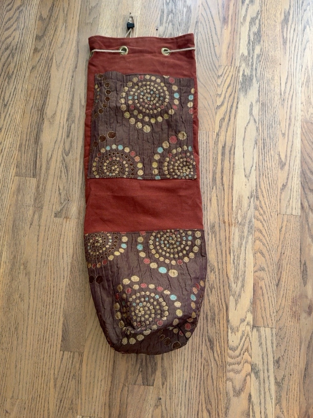 Yoga Style Boho Embroidered Yoga Mat Bag Carrier Rust Brown Shoulder Strap